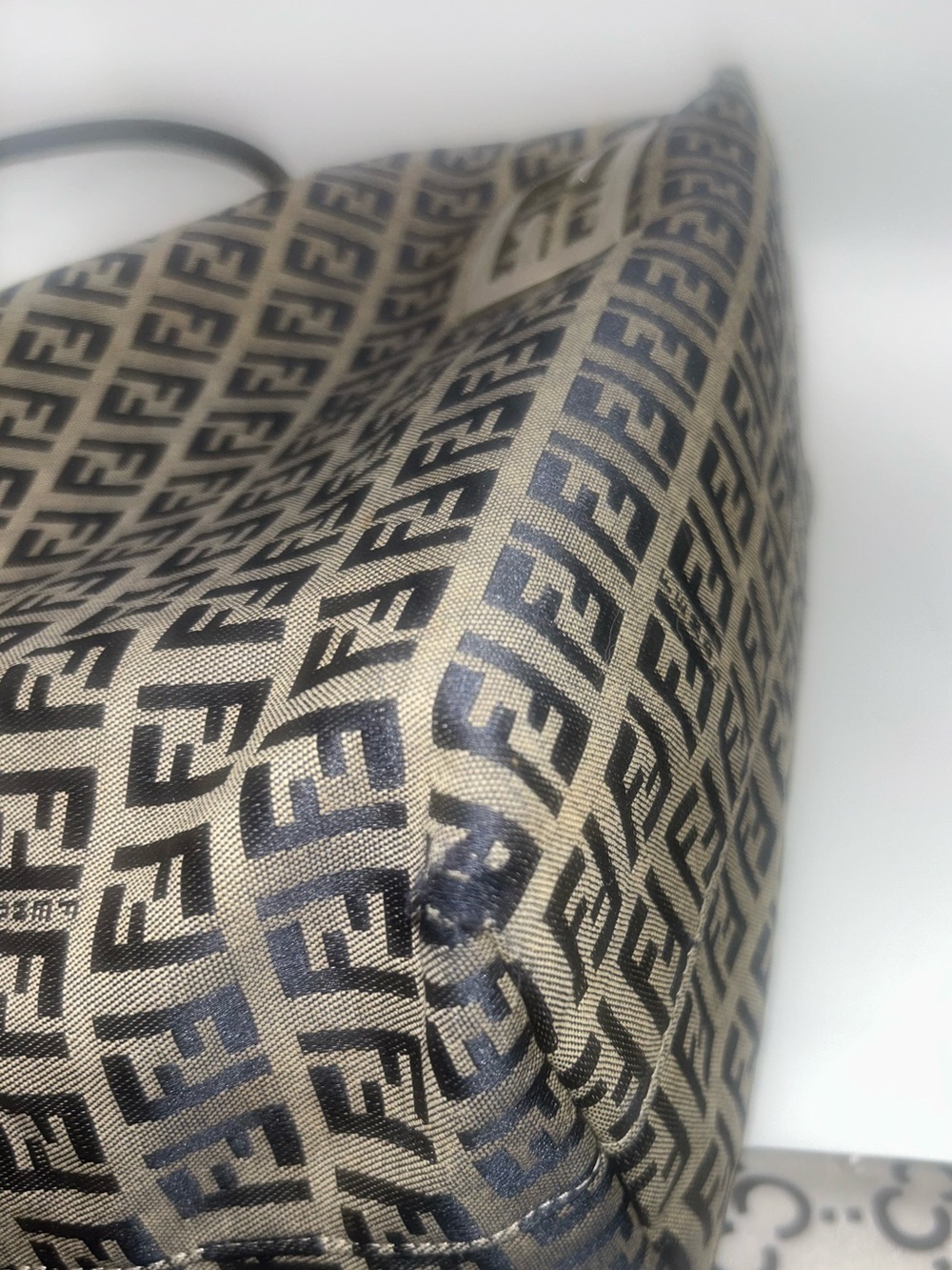 Fendi Vintage FF Zucca Jacquard Tote Bag Blue Leather Trim - Picture 8 of 10